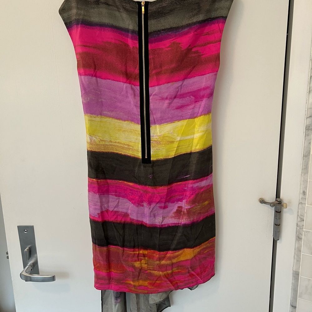 Rachel Rachel Roy silk multi color faux tie front asymmetrical dress - Picture 2 of 5
